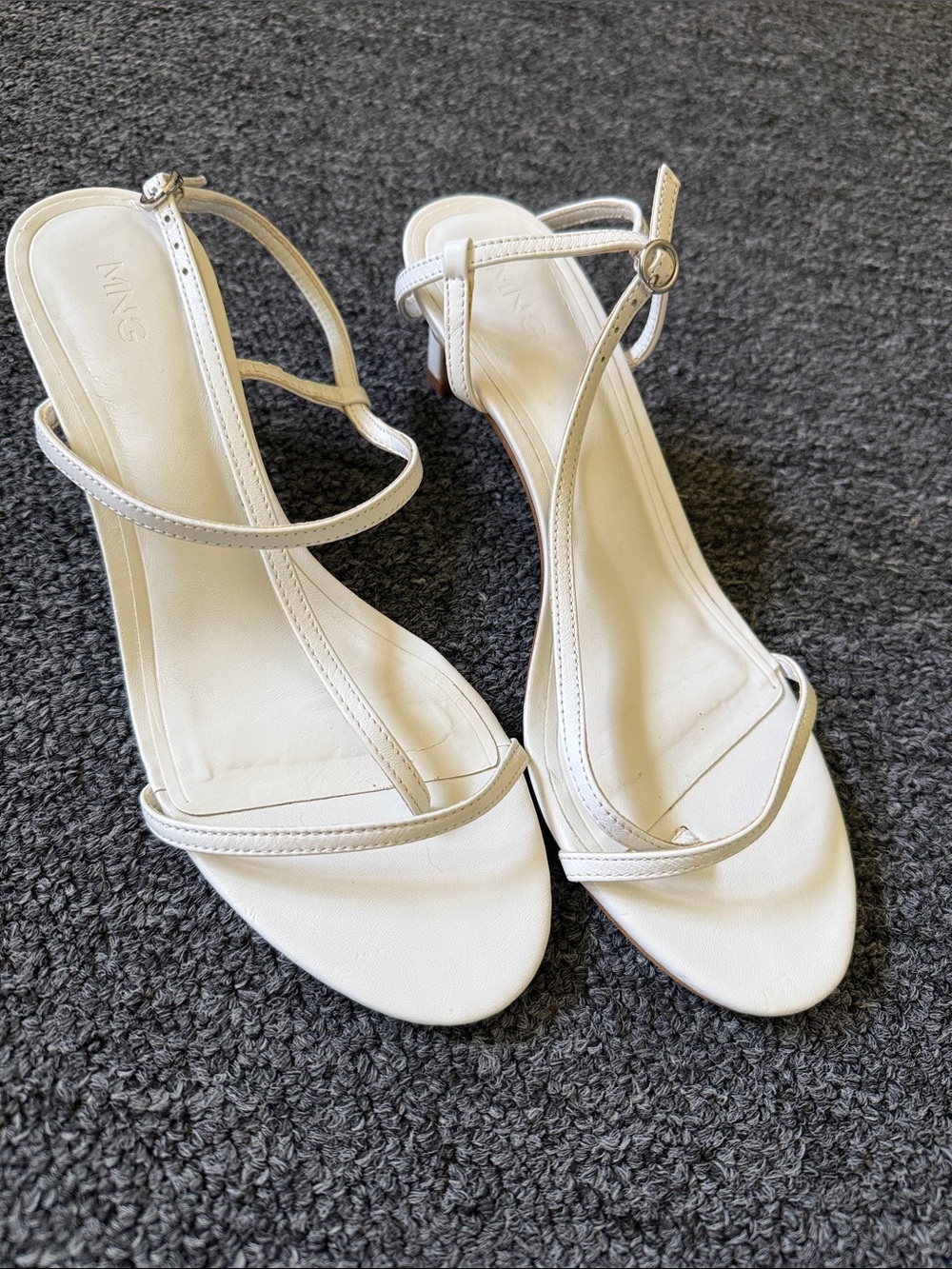 Mango White Strappy Ankle-Heel Sandals
